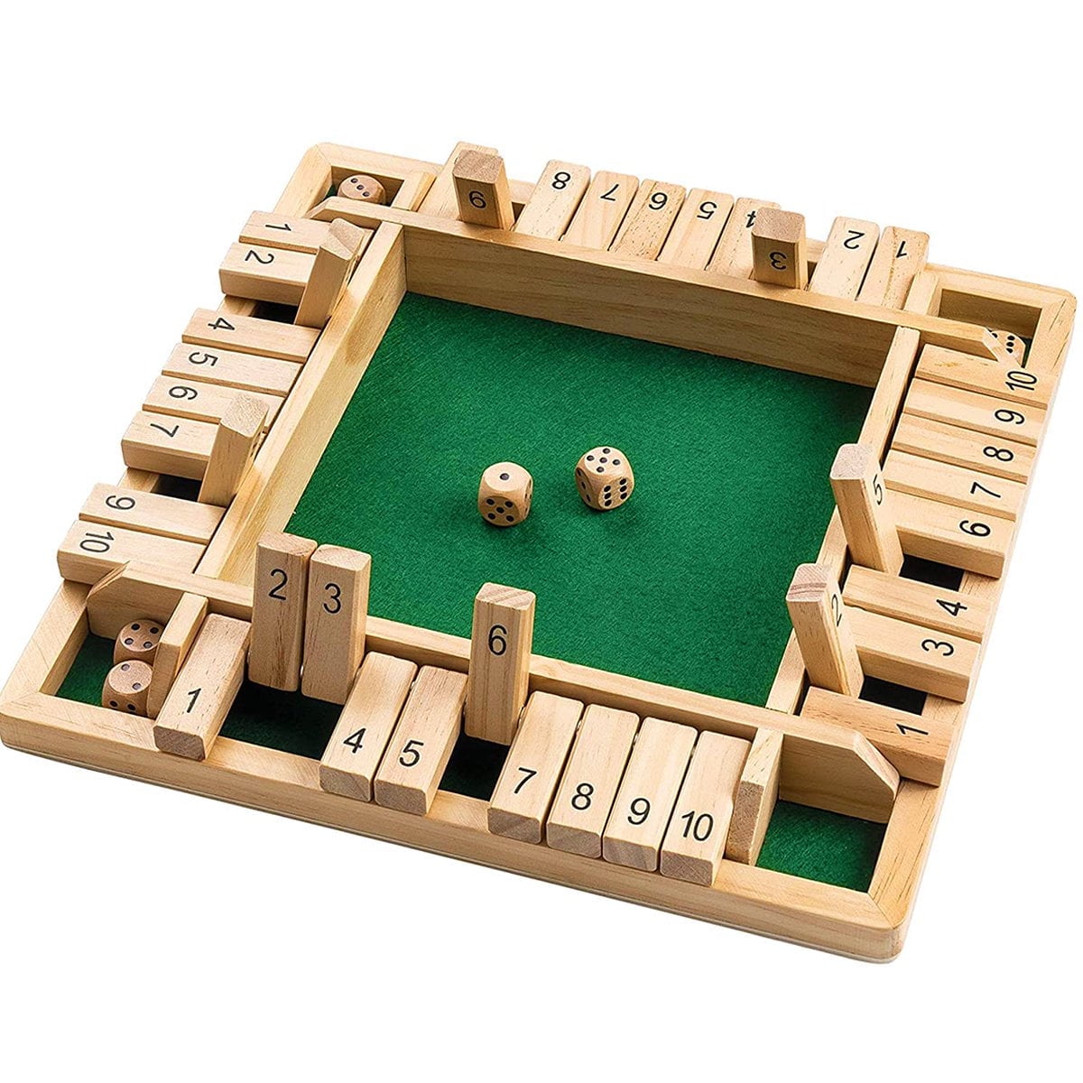 1-4 Players Closed Box Dice Game, 10 Numbers Traditional Wooden Pub Board Family Game Dice for Kids and Adults. Gift for Kids