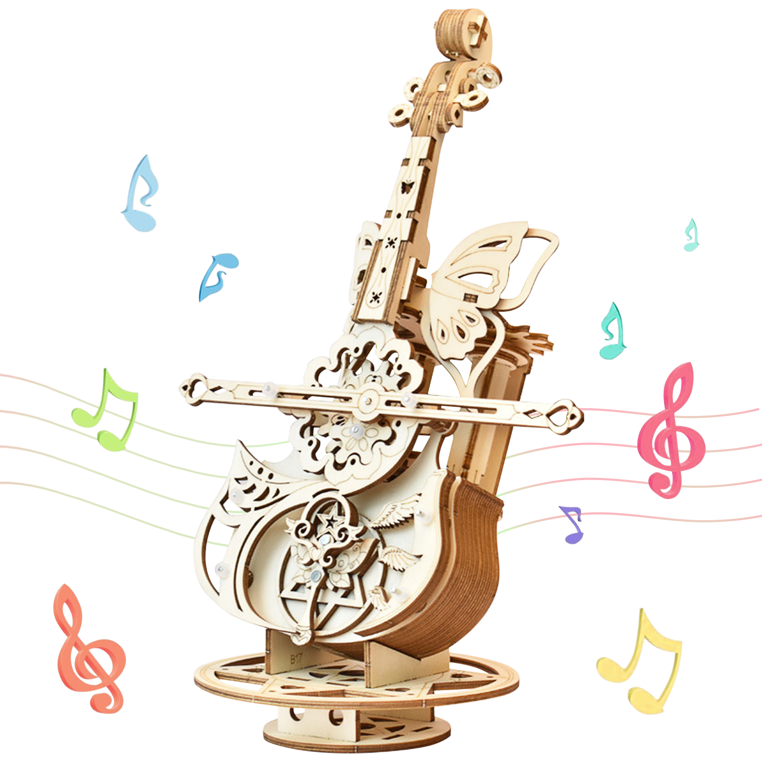 Butterfly 3D Music Wooden Puzzles for Adults,Wooden Music Box Kits,Cello Wood Model Kits for Adults to Build,Stem Projects for Kids Ages 14-16,Birthday Gifts Hobbies for Women Men